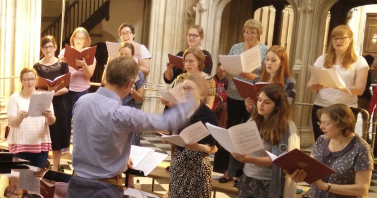 Sopranos and altos from the City of Oxford choir rehearsing