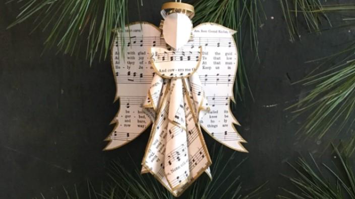 Angel Christmas tree ornament made from sheet music